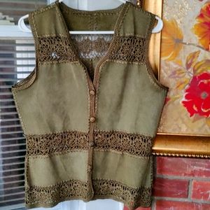 Knitted olive  suede vest